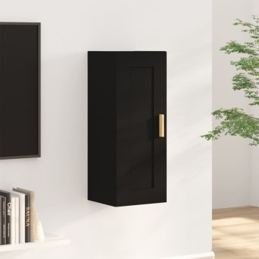 vidaXL Ντουλάπι Τοίχου Μαύρο 35x34x90cm Επεξεργασμένο Ξύλο 1 τεμ.