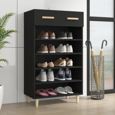 vidaXL Παπουτσοθήκη Μαύρη 60x35x105cm από Επεξεργασμένο Ξύλο