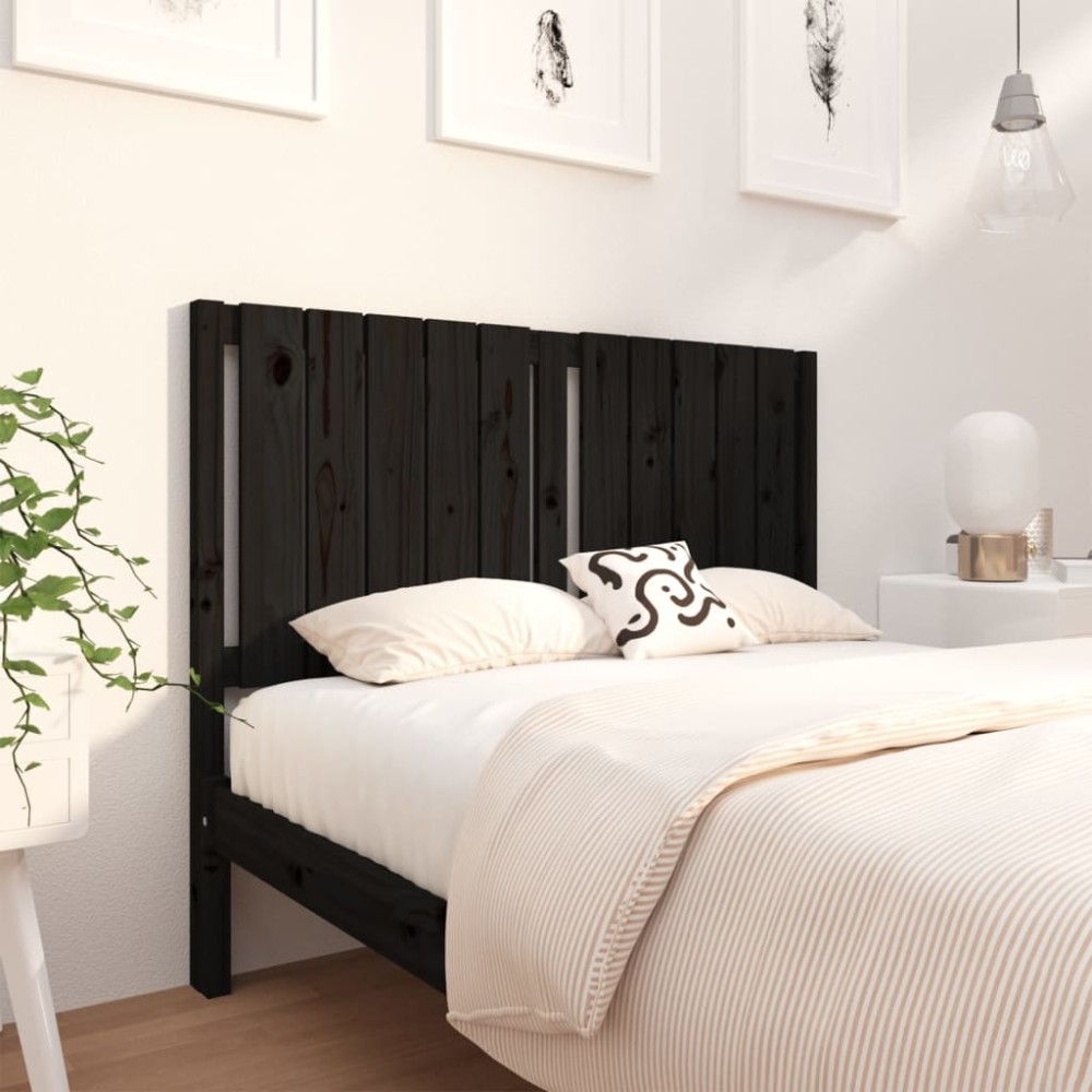 vidaXL Κεφαλάρι Κρεβατιού Μαύρο 125,5x4x100cm Μασίφ Ξύλο Πεύκου 1 τεμ.