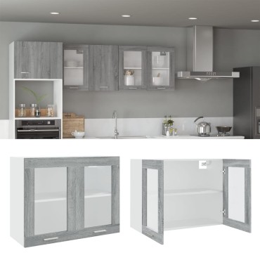 vidaXL Κρεμαστό Ντουλάπι Γυάλινο Lyon Γκρι Sonoma 80x31x60cm 1 τεμ.