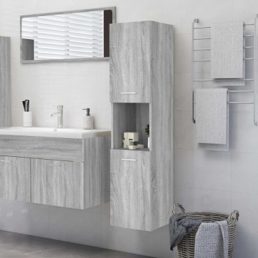 vidaXL Ντουλάπι Μπάνιου Γκρι Sonoma 30x30x130cm Επεξεργασμένο Ξύλο 1 τεμ.
