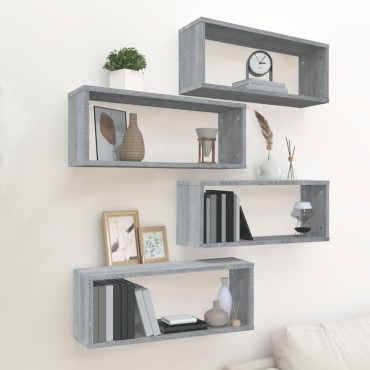 vidaXL Ραφιέρες Τοίχου Κύβος 4 τεμ. Γκρι Sonoma 60x15x23cm Επεξ. Ξύλο