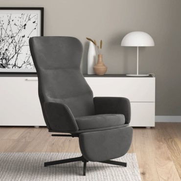 vidaXL Πολυθρόνα Relax Σκούρο Γκρι Βελούδινη με Υποπόδιο 70x77x94cm 1 τεμ.