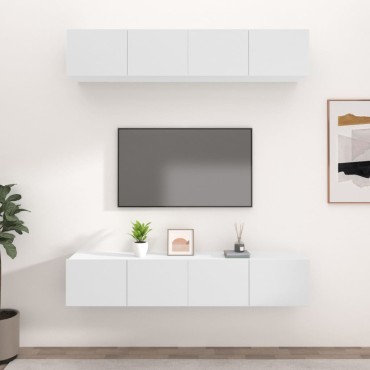 vidaXL Έπιπλα Τηλεόρασης 4 τεμ. Λευκό 80x30x30cm Επεξ. Ξύλο