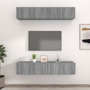 vidaXL Έπιπλα Τηλεόρασης 4 τεμ. Γκρι Sonoma 80x30x30cm Επεξ. Ξύλο