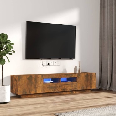 vidaXL Σετ Επίπλων Τηλεόρασης 2 τεμ. φώτα LED Καπνιστή δρυς Επεξ. Ξύλο 100/80x35x40cm