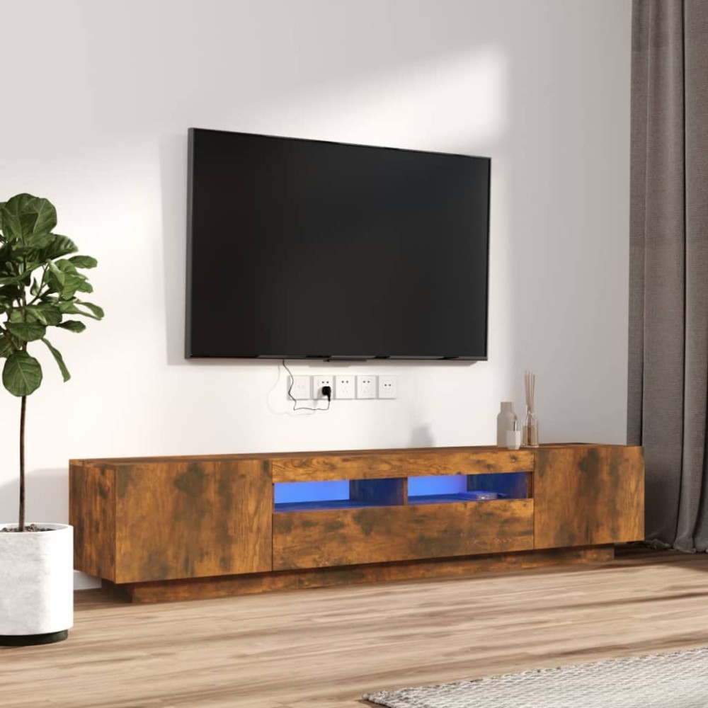 vidaXL Σετ Επίπλων Τηλεόρασης 2 τεμ. φώτα LED Καπνιστή δρυς Επεξ. Ξύλο 100x35x80cm