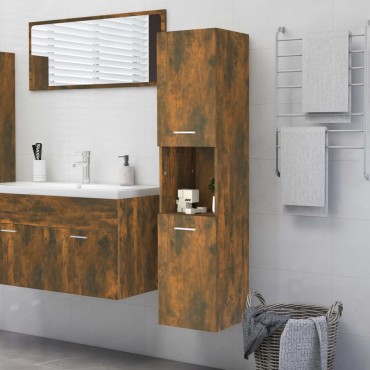 vidaXL Ντουλάπι Μπάνιου Καπνιστή Δρυς 30x30x130cm Επεξεργασμένο Ξύλο 1 τεμ.
