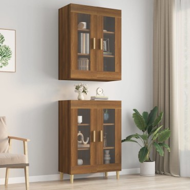 vidaXL Κρεμαστό Ντουλάπι Τοίχου Καφέ Δρυς 69,5x34x90cm Επεξ. Ξύλο 1 τεμ.