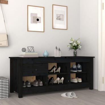 vidaXL Παπουτσοθήκη Μαύρη 110x38x45,5cm από Μασίφ Ξύλο Πεύκου