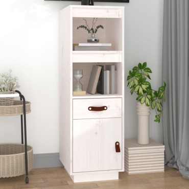 vidaXL Ντουλάπι Ψηλό Λευκό 34x40x108,5cm από Μασίφ Ξύλο Πεύκου 1 τεμ.