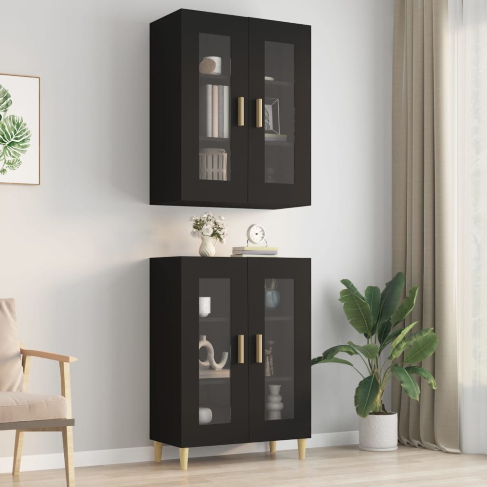vidaXL Ντουλάπι Τοίχου Κρεμαστό Μαύρο 69,5x34x90cm Επεξ. Ξύλο 1 τεμ.