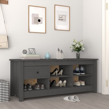vidaXL Παπουτσοθήκη Γκρί 110x38x45,5cm από Μασίφ Ξύλο Πεύκου