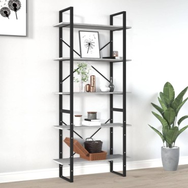 vidaXL Βιβλιοθήκη με 5 Ράφια Γκρι Sonoma 80x30x175cm Επεξεργ. Ξύλο 1 τεμ.