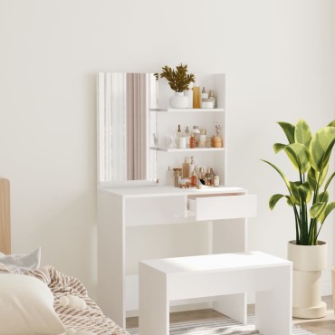 vidaXL Μπουντουάρ με Καθρέφτη Λευκό 74,5x40x141cm