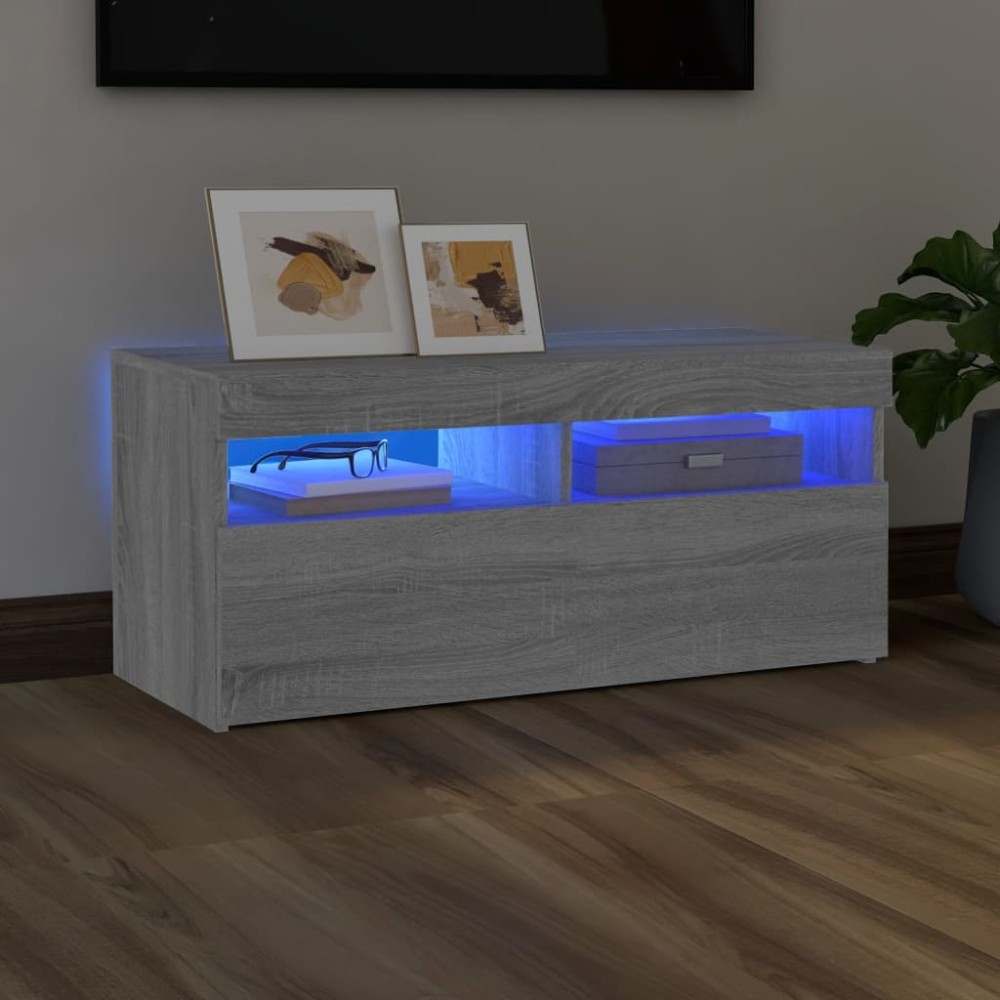 vidaXL Έπιπλο Τηλεόρασης με LED Γκρι Sonoma 90x35x40cm