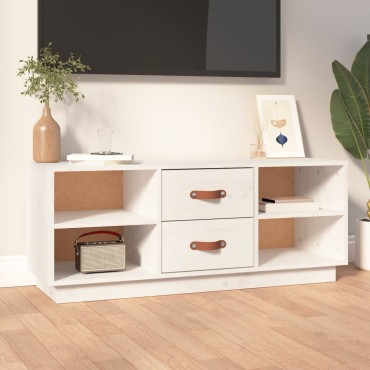 vidaXL Έπιπλο Τηλεόρασης Λευκό 100x34x40cm από Μασίφ Ξύλο Πεύκου