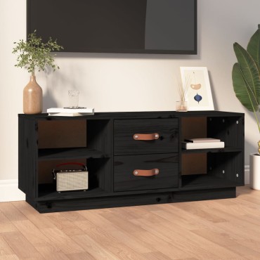 vidaXL Έπιπλο Τηλεόρασης Μαύρο 100x34x40cm από Μασίφ Ξύλο Πεύκου