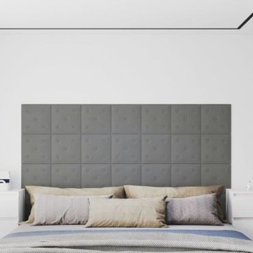 vidaXL Πάνελ Τοίχου 12 τεμ. Γκρι 30 x 30 εκ. 1,08 μ² Συνθετικό Δέρμα