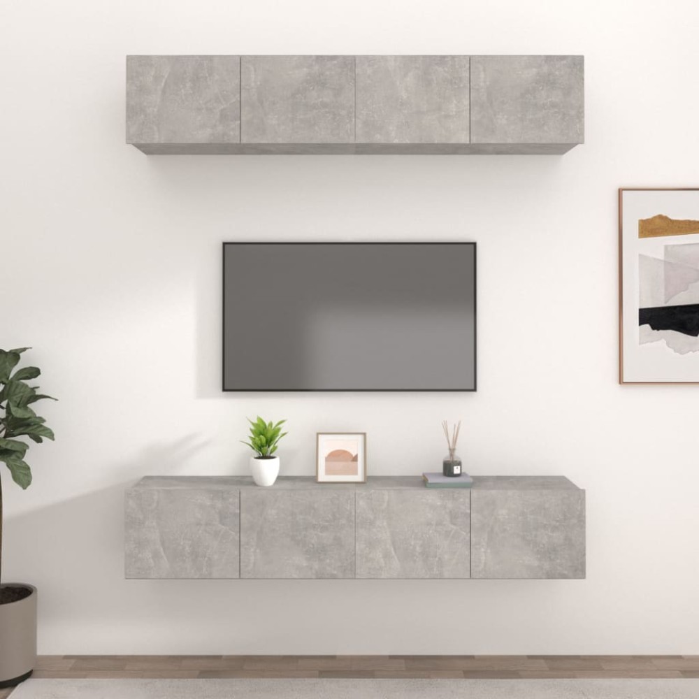 vidaXL Έπιπλα Τηλεόρασης 4 τεμ. Γκρι Σκυρ. 80x30x30cm Επεξ. Ξύλο