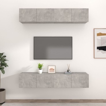 vidaXL Έπιπλα Τηλεόρασης 4 τεμ. Γκρι Σκυρ. 80x30x30cm Επεξ. Ξύλο