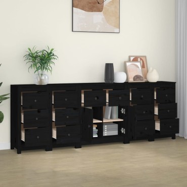 vidaXL Ντουλάπι Μαύρος 230x35x80cm από Μασίφ Ξύλο Πεύκου 1 τεμ.