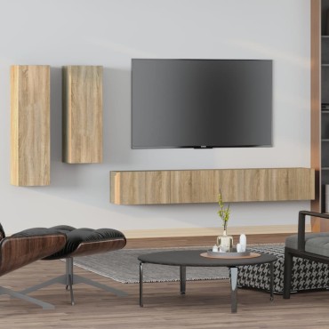 vidaXL Σετ Επίπλων Τηλεόρασης 4 Τεμαχίων Sonoma Δρυς Επεξ. Ξύλο