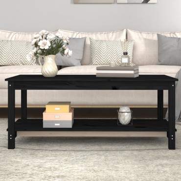 vidaXL Τραπεζάκι Σαλονιού Μαύρο 110x55x45cm από Μασίφ Ξύλο Πεύκου 1 τεμ.