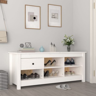 vidaXL Παπουτσοθήκη Λευκή 110x38x45,5cm από Μασίφ Ξύλο Πεύκου