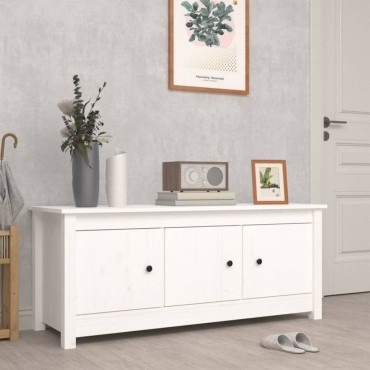 vidaXL Παπουτσοθήκη Λευκή 110x38x45,5cm από Μασίφ Ξύλο Πεύκου