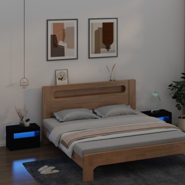 vidaXL Κομοδίνα με LED 2 τεμ. Μαύρο 60x35x40cm