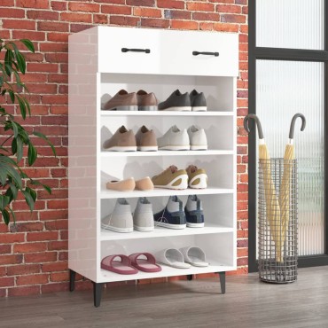 vidaXL Παπουτσοθήκη Γυαλιστερό Λευκό 60x35x105cm Επεξεργασμένο Ξύλο