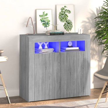 vidaXL Μπουφές με LED Γκρι Sonoma 80x35x75cm 1 τεμ.
