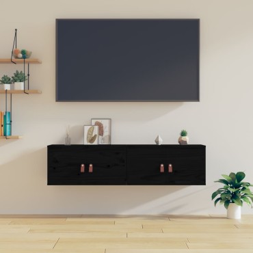 vidaXL Ντουλάπια Τοίχου 2 τεμ. Μαύρα 60x30x30cm από Μασίφ Ξύλο Πεύκου