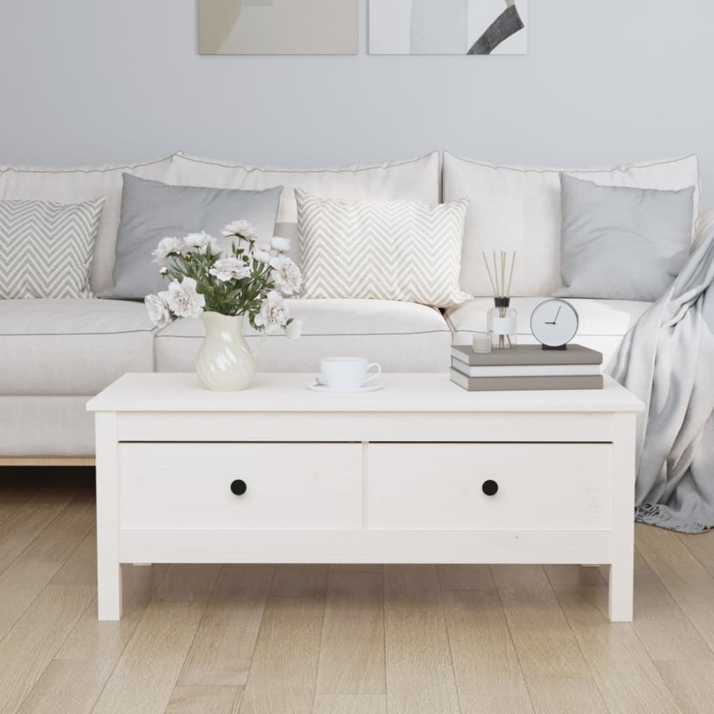 vidaXL Τραπεζάκι Σαλονιού Λευκό 100x50x40cm από Μασίφ Ξύλο Πεύκου 1 τεμ.