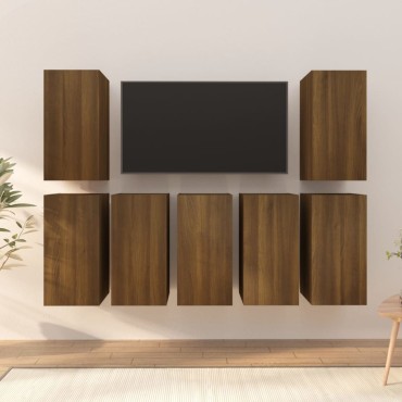 vidaXL Έπιπλα Τηλεόρασης 7 τεμ. Καφέ Δρυς 30,5x30x60cm Επεξ. Ξύλο