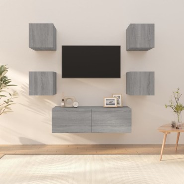 vidaXL Έπιπλο Τηλεόρασης Επιτοίχιο Σετ Γκρι Sonoma Επεξεργασμένο Ξύλο 100x30x30cm