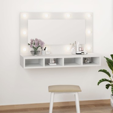 vidaXL Έπιπλο Καθρέπτη με LED Λευκό 90x31,5x62cm 1 τεμ.