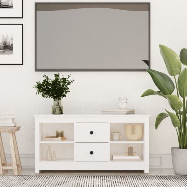 vidaXL Έπιπλο Τηλεόρασης Λευκό 103x36,5x52cm από Μασίφ Ξύλο Πεύκου