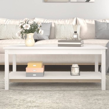 vidaXL Τραπεζάκι Σαλονιού Λευκό 110x55x45cm από Μασίφ Ξύλο Πεύκου 1 τεμ.