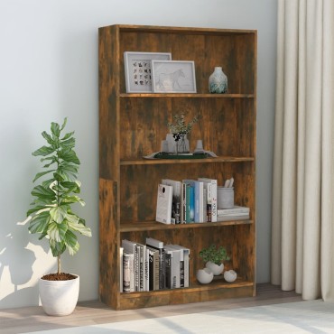 vidaXL Βιβλιοθήκη με 4 Ράφια Καπνιστή Δρυς 80x24x142cm Επεξεργ. Ξύλο 1 τεμ.