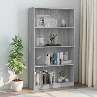 vidaXL Βιβλιοθήκη με 4 Ράφια Γκρι Sonoma 80x24x142cm Επεξεργ. Ξύλο 1 τεμ.