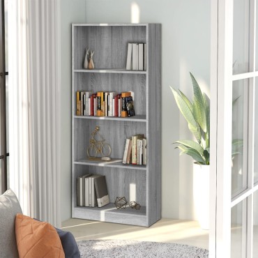 vidaXL Βιβλιοθήκη με 4 Ράφια Γκρι Sonoma 60x24x142cm Επεξεργ. Ξύλο 1 τεμ.