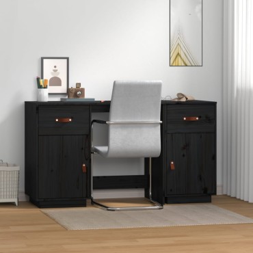 vidaXL Ντουλάπι Γραφείου Μαύρο 135x50x75cm από Μασίφ Ξύλο Πεύκου 1 τεμ.