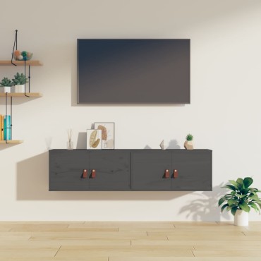 vidaXL Ντουλάπι Τοίχου 2 τεμ. Γκρι 60x30x30cm από Μασίφ Ξύλο Πεύκου
