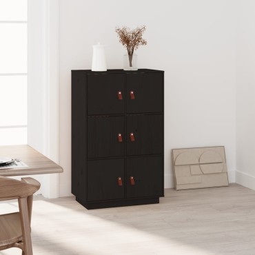 vidaXL Ντουλάπι Ψηλό Μαύρο 67x40x108,5cm από Μασίφ Ξύλο Πεύκου 1 τεμ.