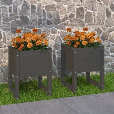 vidaXL Ζαρντινιέρες 2 τεμ. Γκρι 40x40x52,5 εκ. από Μασίφ Ξύλο Πεύκου