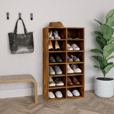 vidaXL Παπουτσοθήκη Καπνιστή Δρυς 54x34x100,5cm Επεξεργασμένο Ξύλο