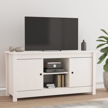 vidaXL Έπιπλο Τηλεόρασης Λευκό 103x36,5x52cm από Μασίφ Ξύλο Πεύκου