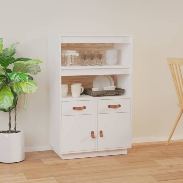 vidaXL Ντουλάπι Ψηλό Λευκό 67x40x108,5cm από Μασίφ Ξύλο Πεύκου 1 τεμ.